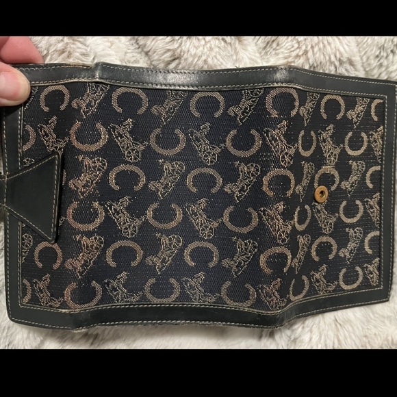 Celine Bi-fold Carriage Sulky Jacquard Leather Navy color vintage - Picture 3 of 8